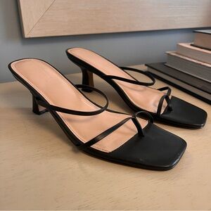 Minimal strappy black kitten heel